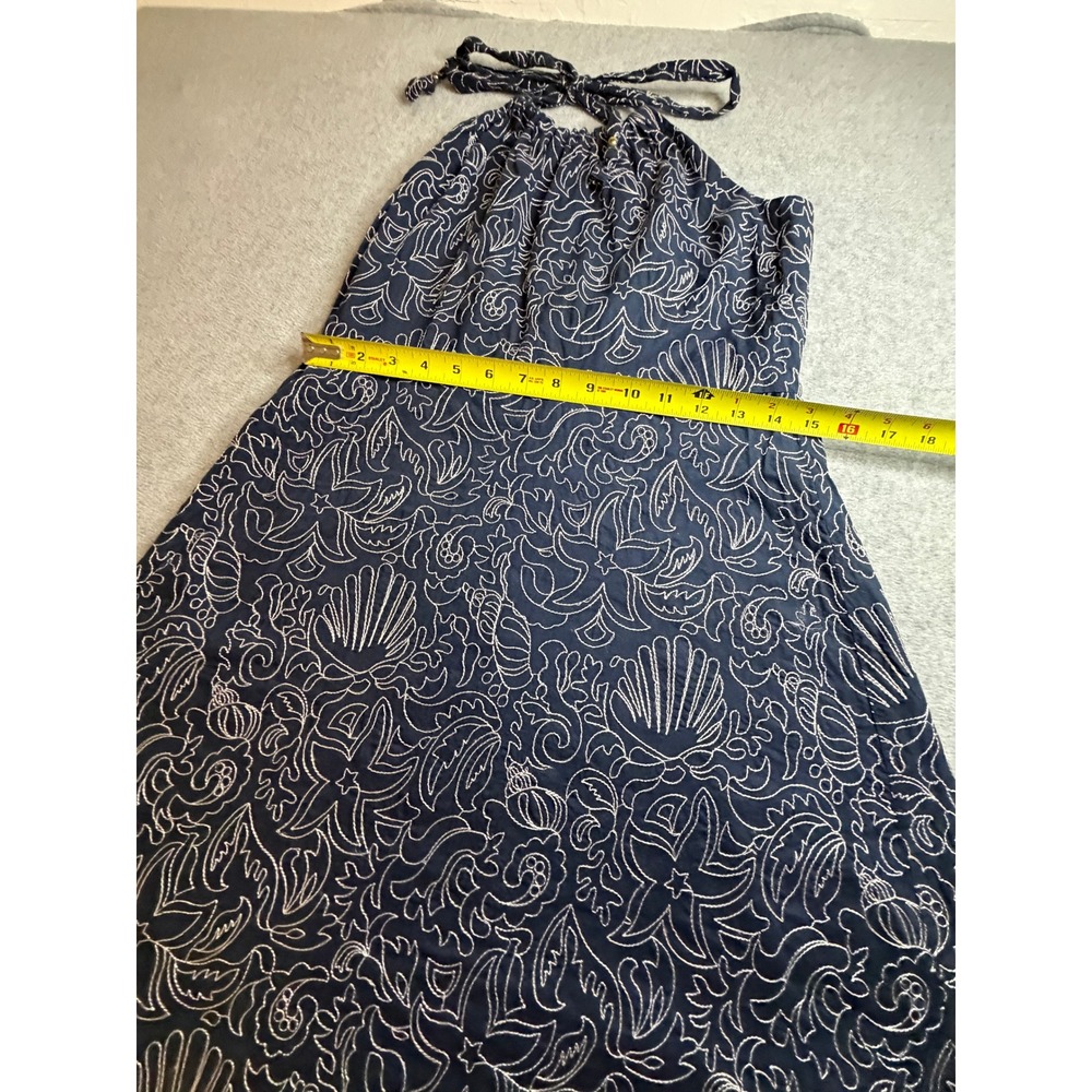 Vineyard Vines Navy Blue Embroidered Sea Shell Halter Dress Womens 10 Nautical - Picture 2 of 6